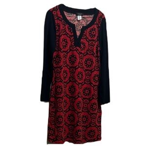 Women’s LTX Sportswear, Long Sleeve, Floral Dress, Black and Red, Size Medium